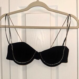 Whitefox Rhinestone strap Black crop top